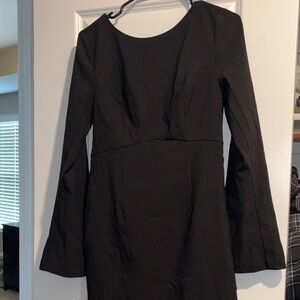 Lulu’s Elegant Cutie Black Bow Long Sleeve Backless Mini Dress